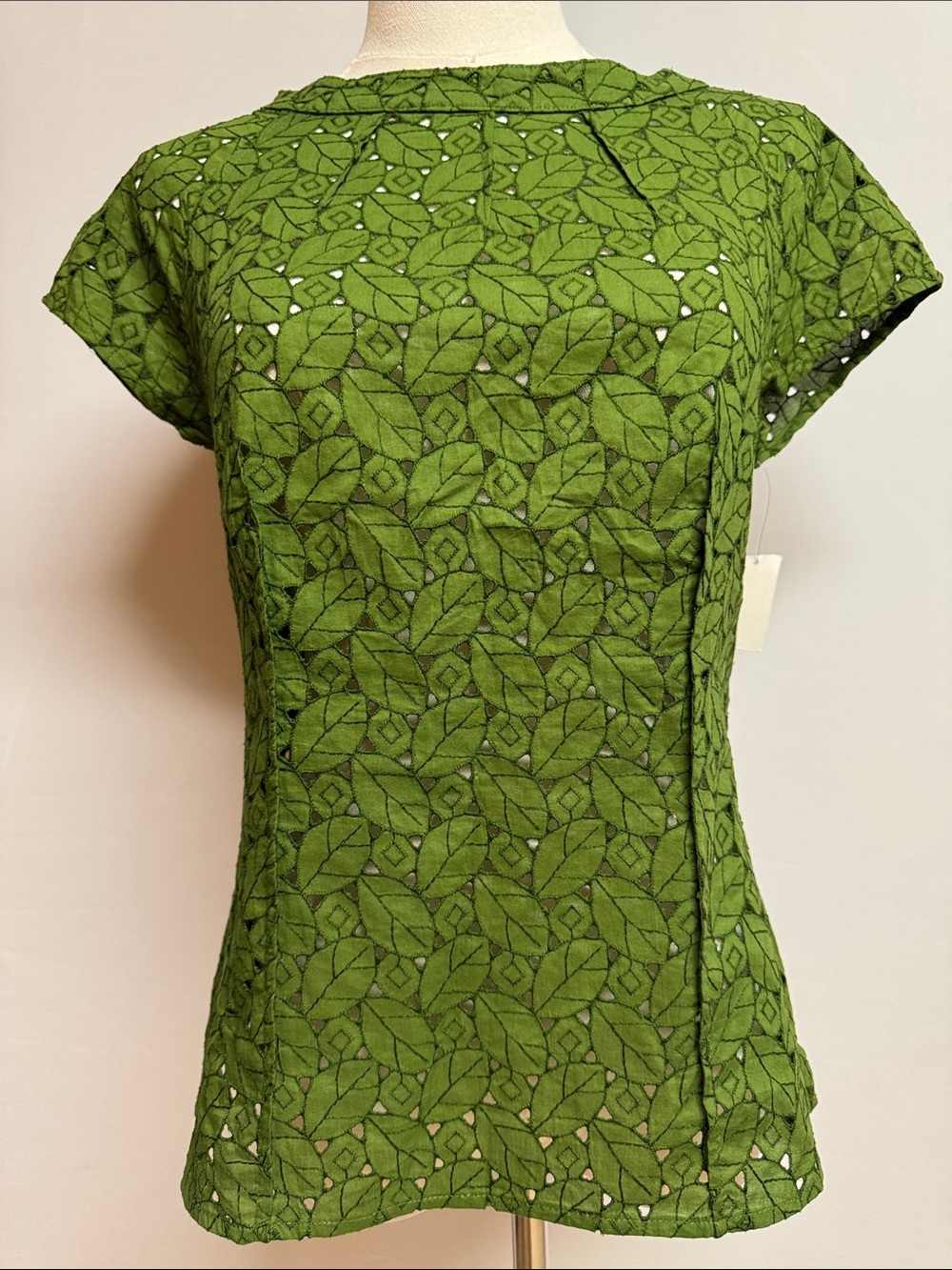 Talbots Green Leaf Design Blouse Size 4